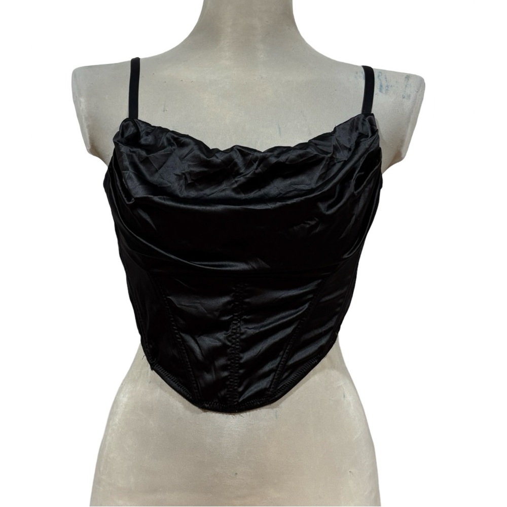Urban Outfitters Sleek Black Satin Crop Top Billowing Tank Top Spaghetti Strap M